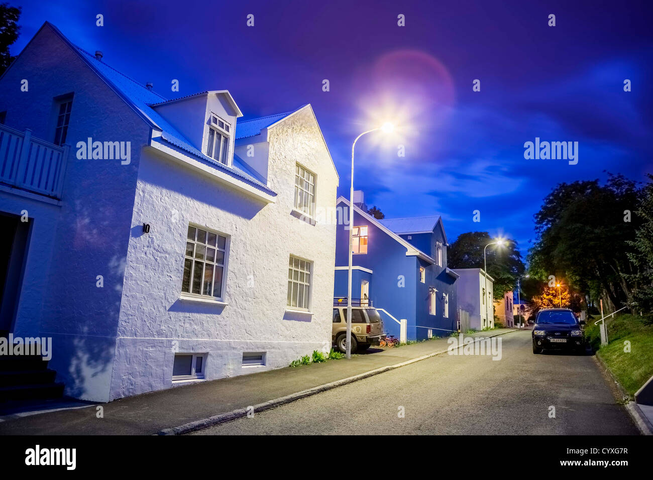 Nachbarschaft in Akureyri, Island Stockfoto