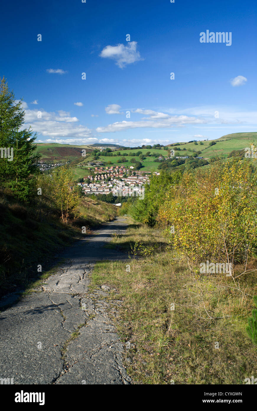 Porth im Rhondda Tal vom Mynydd y Glyn in der Nähe von Pontypridd Südwales Stockfoto