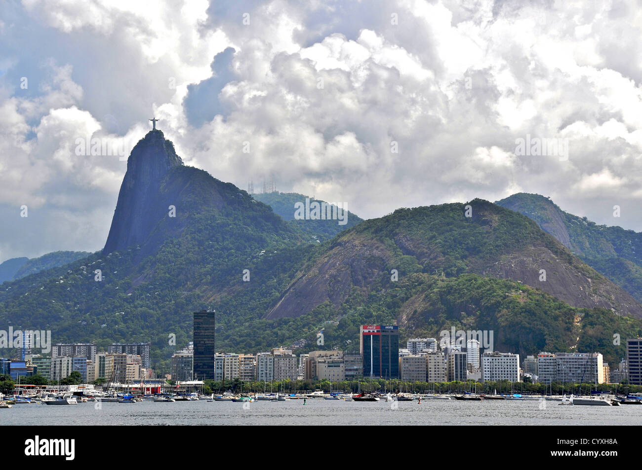 Corcovado über Botafogo Rio de Janeiro Brasilien Stockfoto