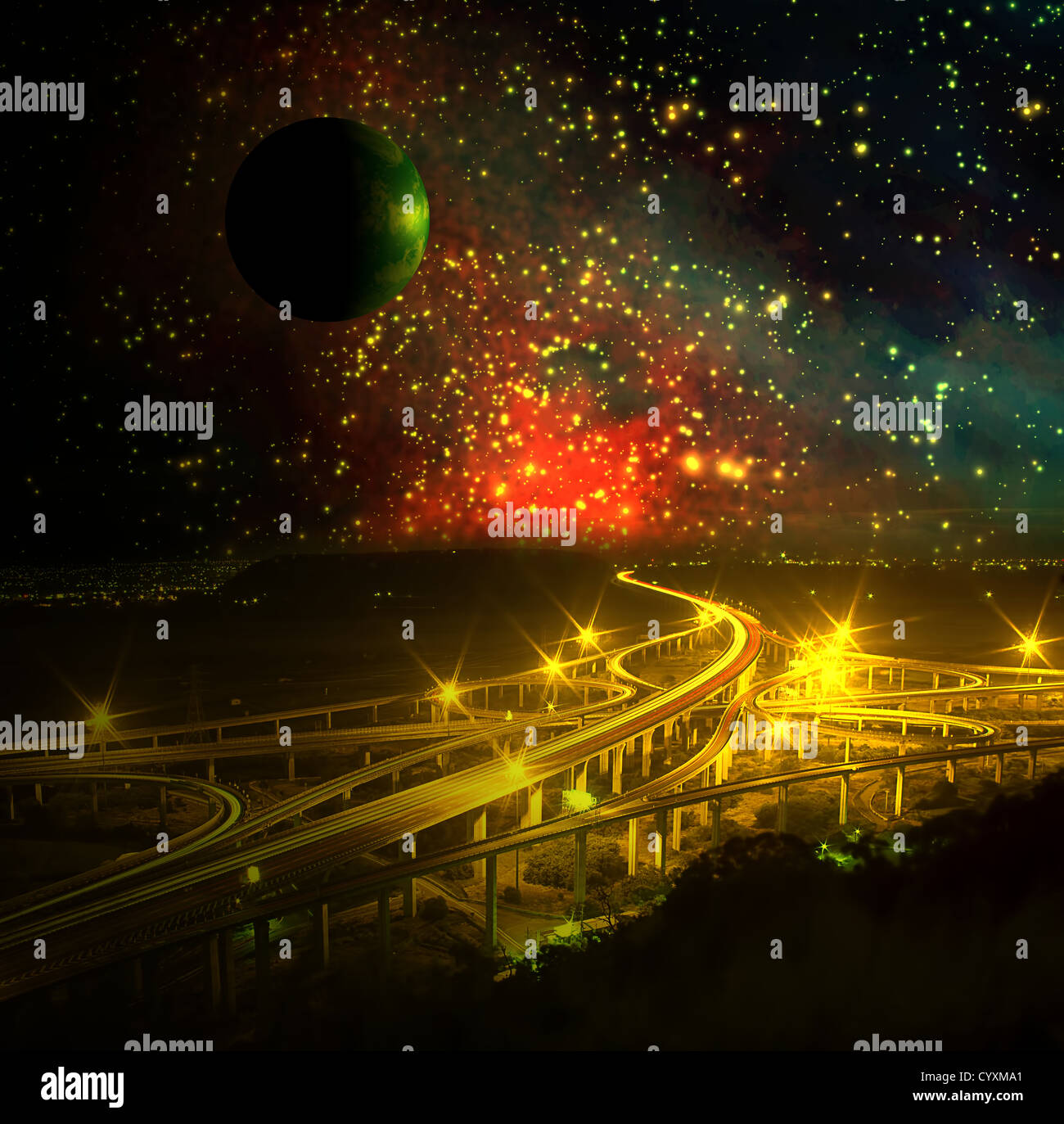 Galaxy und Erde Stockfoto