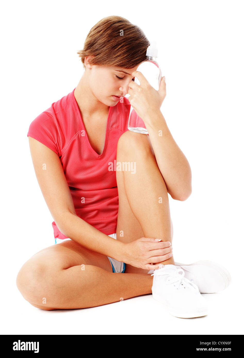 Junge Frau Ruhe nach Übung aus einer kompletten Reihe von Fotos. Stockfoto