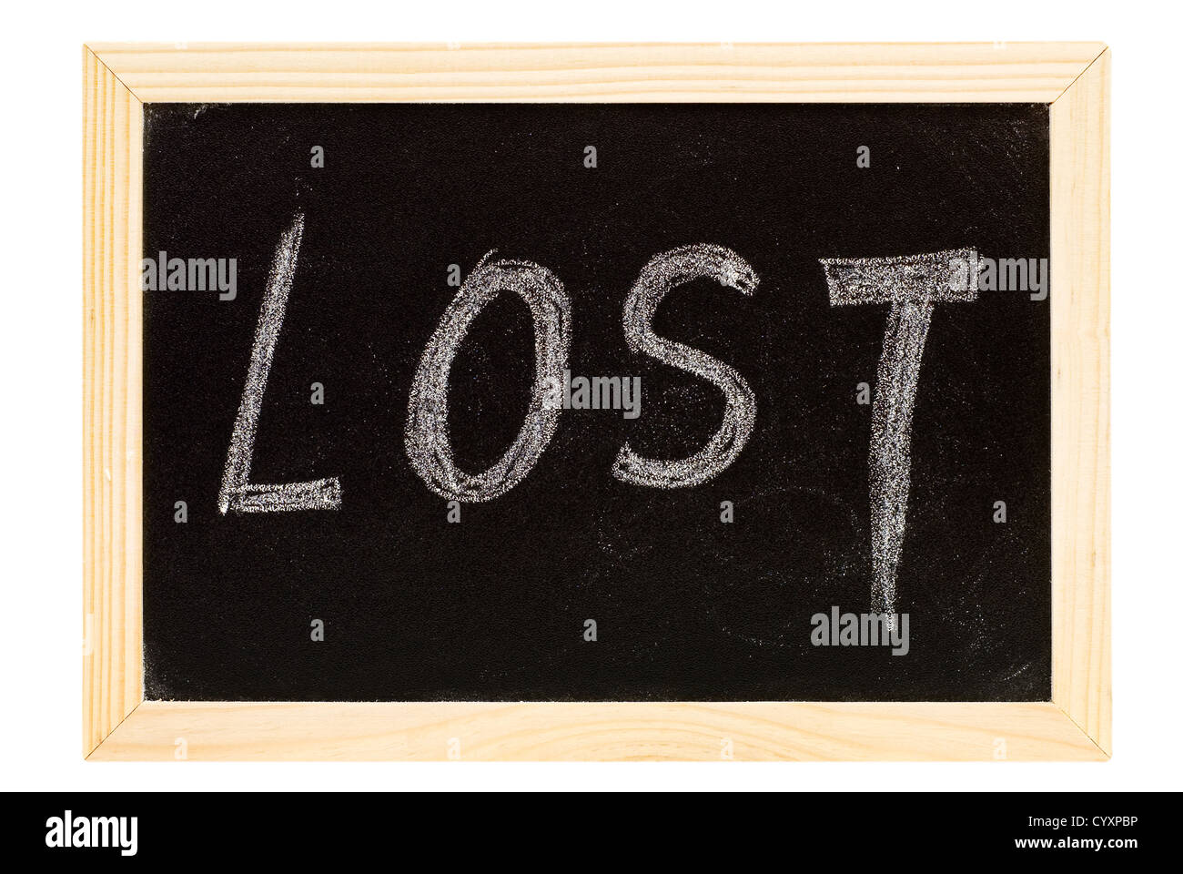 Es ist eine Tafel geschrieben "verloren". Stockfoto