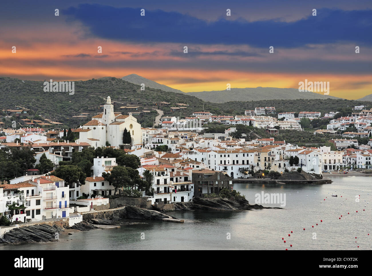 Blick auf die Altstadt Stadt Cadaques (Costa Brava, Katalonien, Spanien) Stockfoto