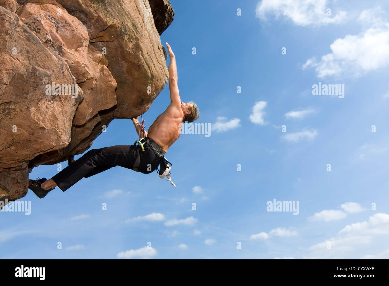 Kletterer, Norbert Frank Klettern an den Windstein - Vogesen - Frankreich. Stockfoto