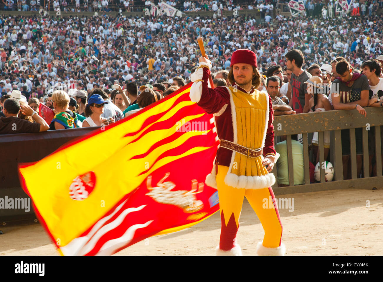 Contrada von Ram, historischer Festzug, Palio von Siena, Siena, Toskana, Italien, Europa Stockfoto