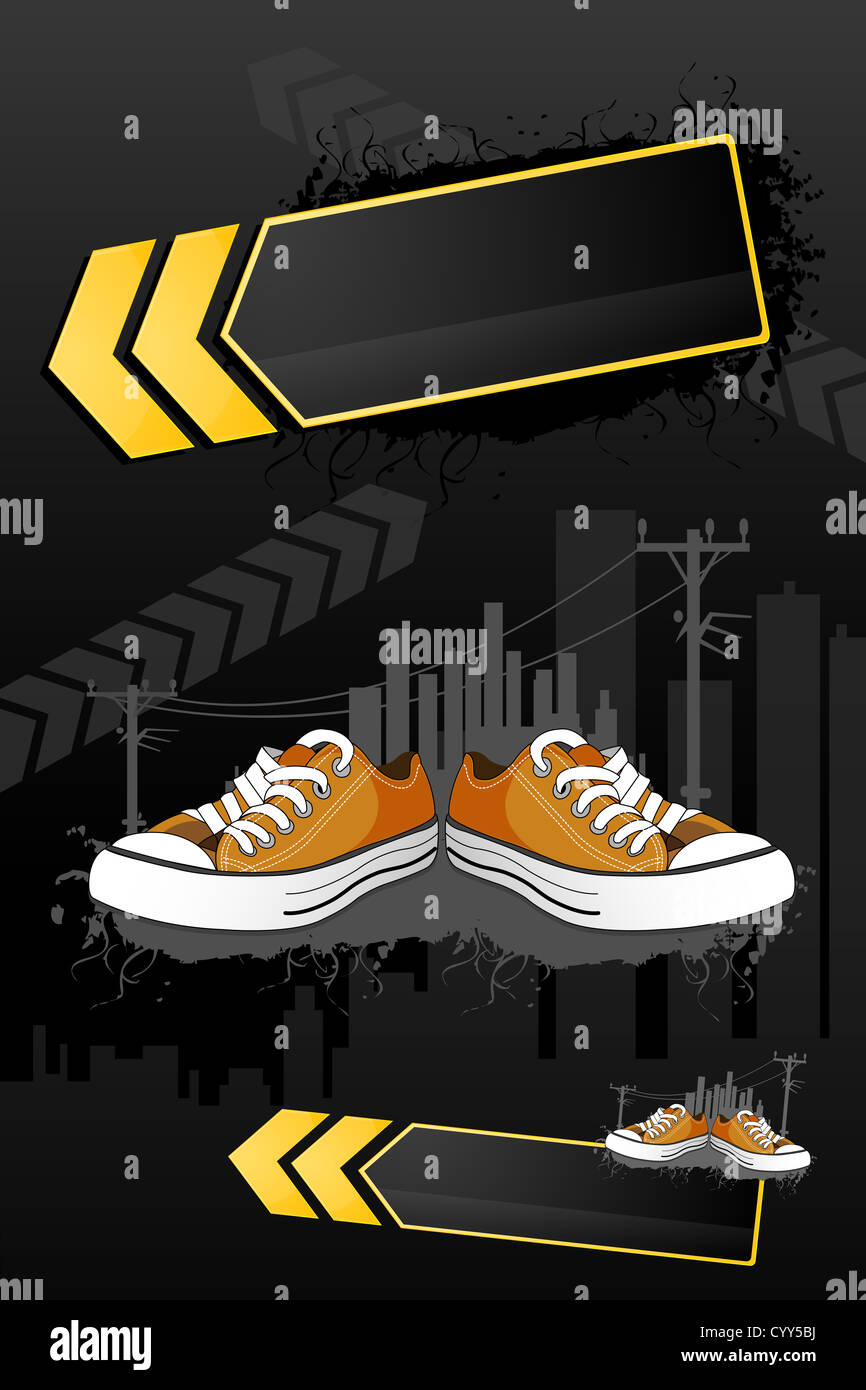 Illustration der Schuhe mit Gebäuden auf abstrakten Hintergrund Stockfoto