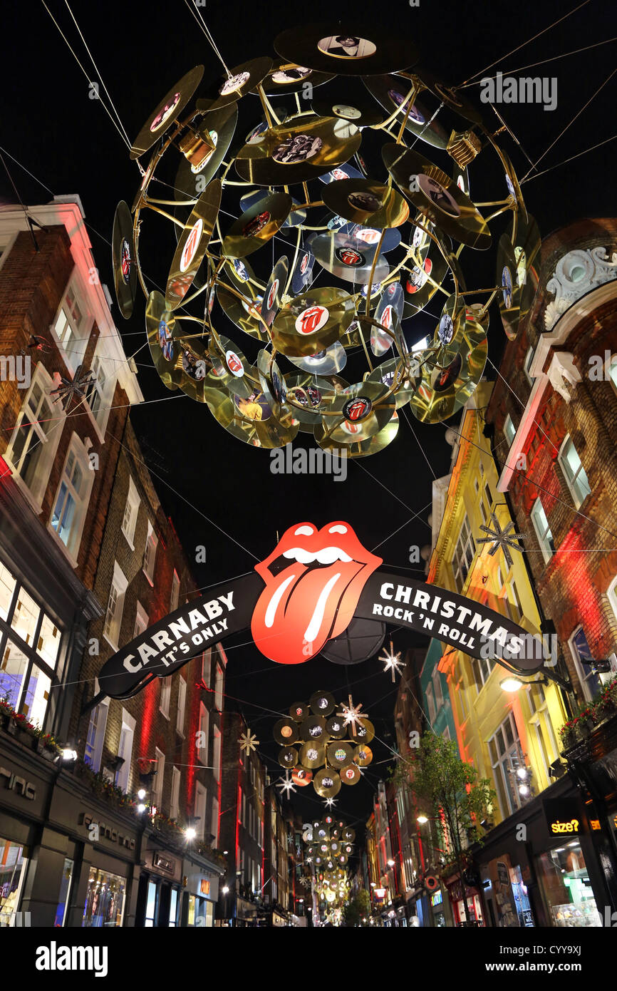 London, UK. 12. November 2012. Weihnachtsbeleuchtung und Dekorationen in der Carnaby Street mit einem Rock ' n Roll zeichnet Thema, London Stockfoto