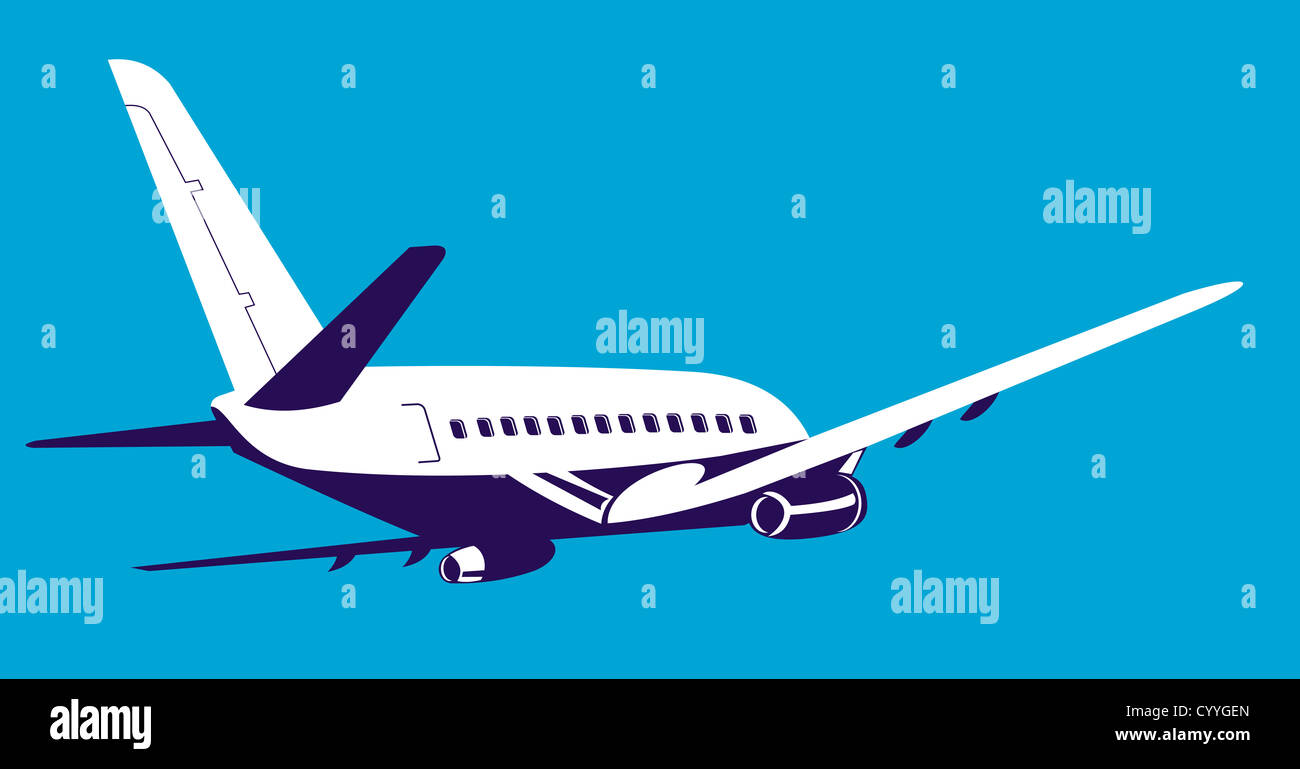 Beispiel für eine kommerzielle Flugzeug Düsenverkehrsflugzeug auf isolierte Hintergrund Stockfoto