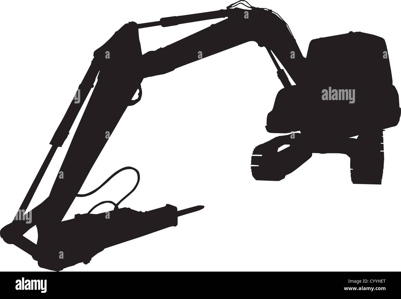 mechanischen Bagger Bagger Silhouette auf isolierten weißen Hintergrund. Stockfoto