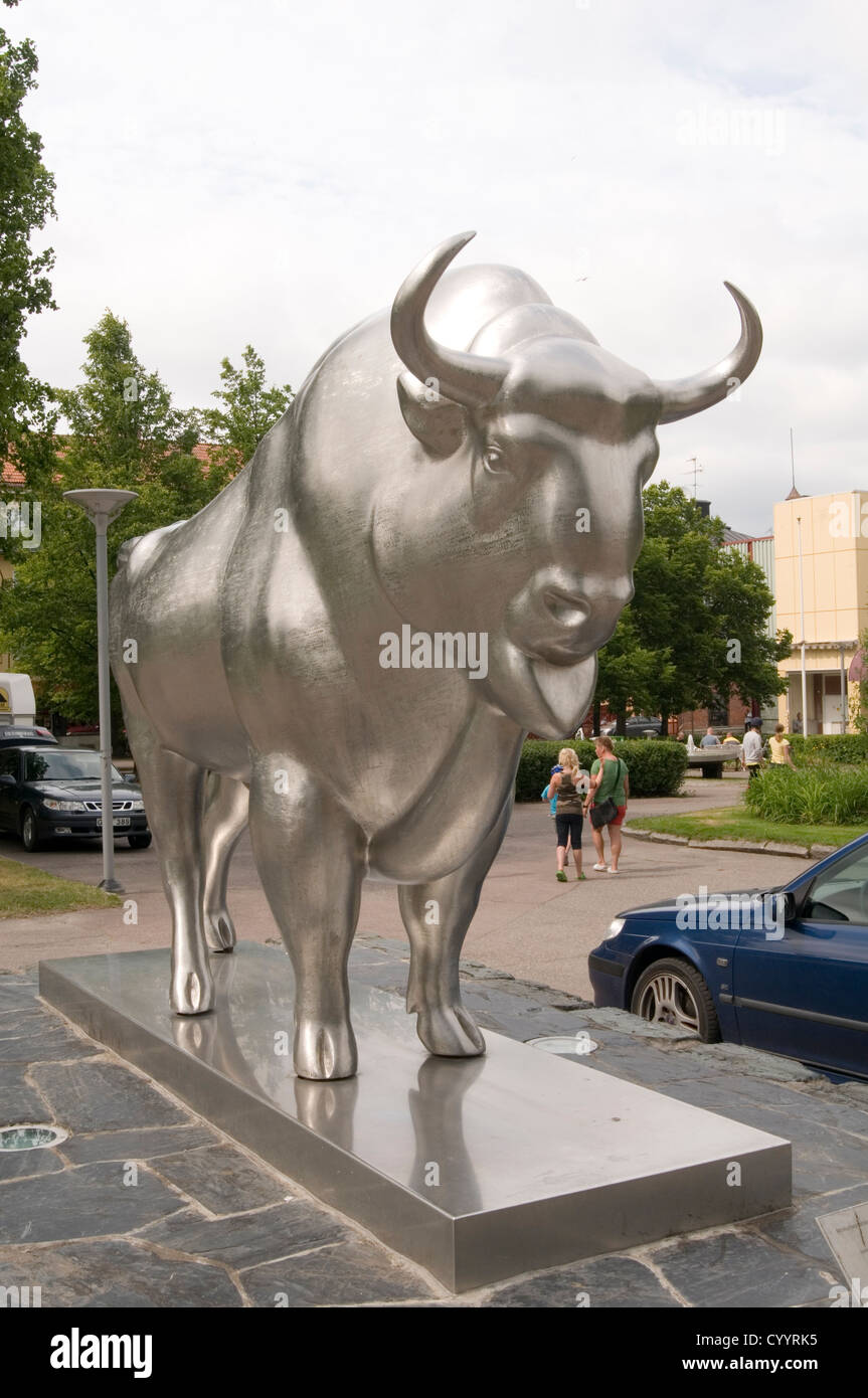Avesta Schweden Schwedische Stahlkonzern Edelstahl Statue von bull Stockfoto