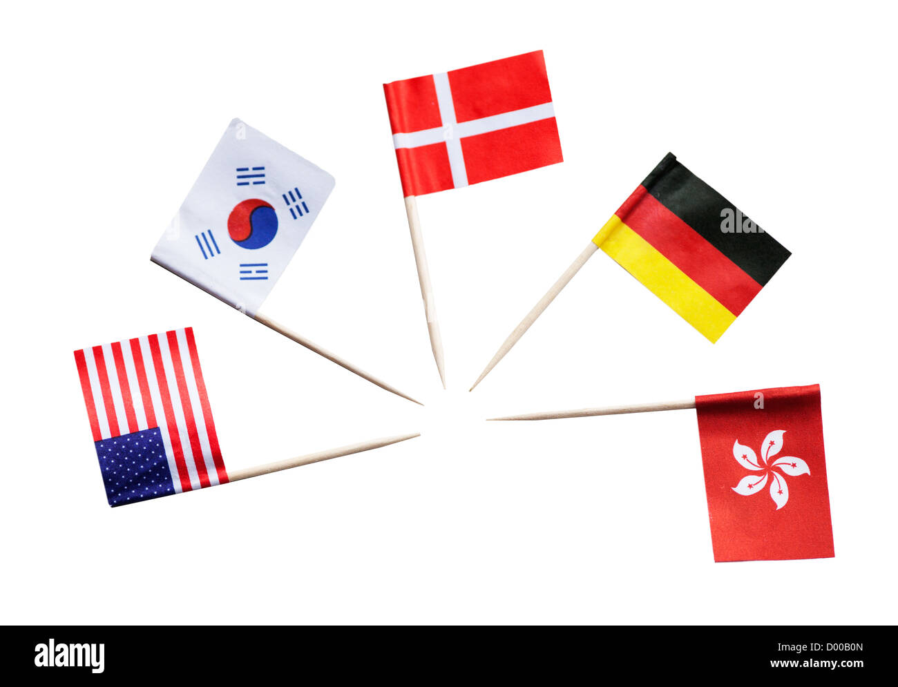 Nationalflaggen verschiedener Länder vor weißem Hintergrund Stockfoto