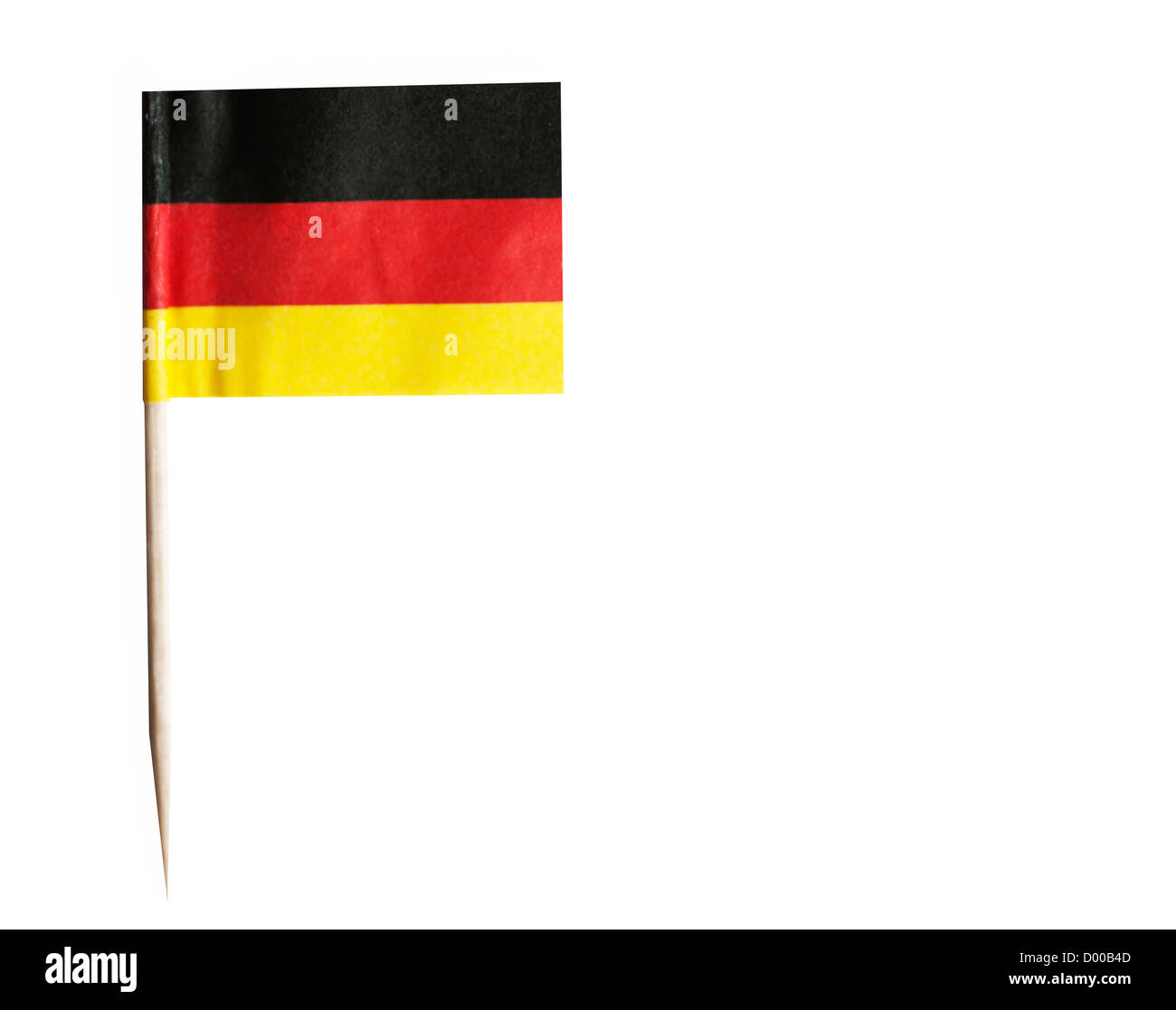 Deutsche Flagge in Zahnstocher vor weißem Hintergrund Stockfoto