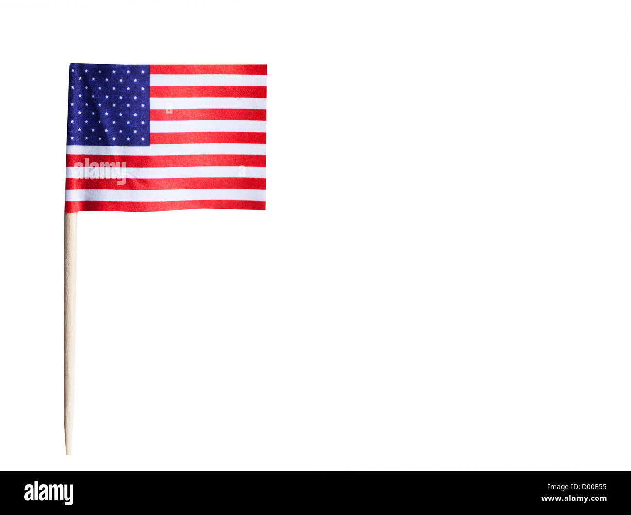 Amerikanische Flagge in Zahnstocher vor weißem Hintergrund Stockfoto