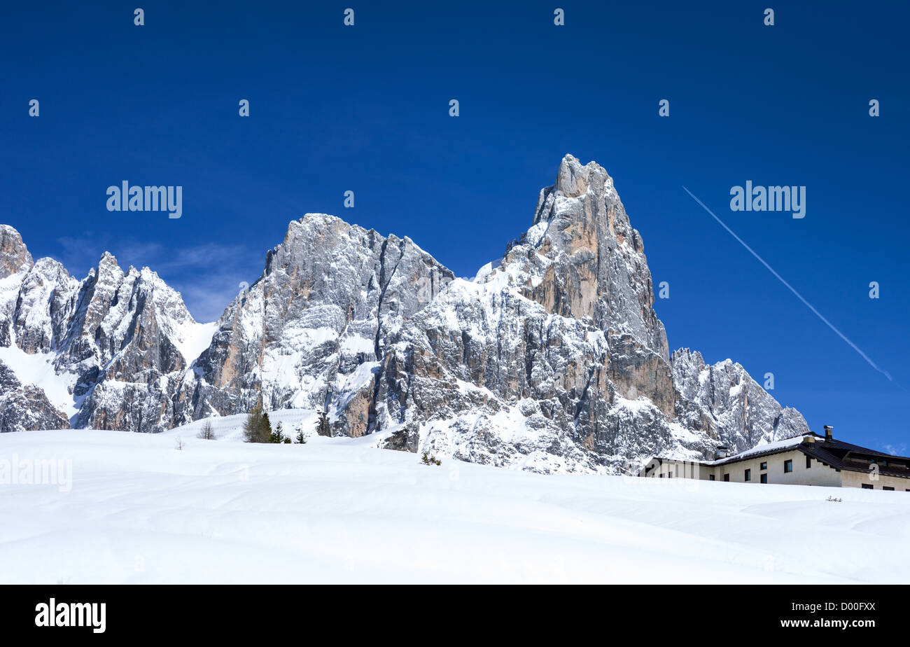Italien, Dolomiten, Trentino Alto Adige den Pale di San Martino Berg gesehen von der Rolle-Pass Stockfoto