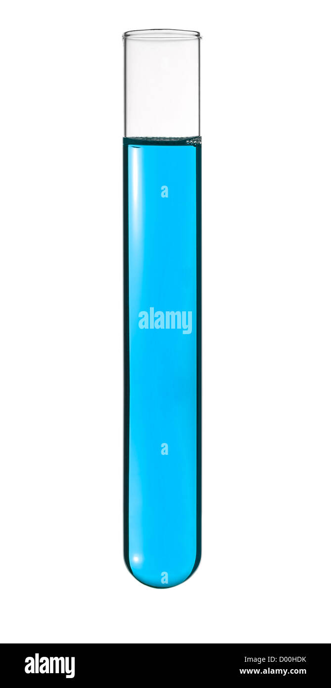 Isolierte Reagenzglas mit einer blauen Flüssigkeit. Stockfoto