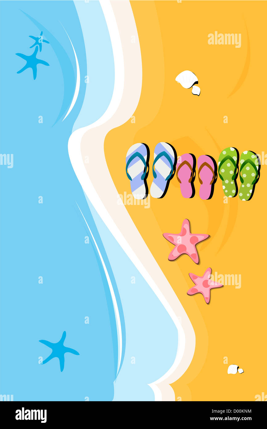 Illustration der Strand Pantoffeln auf Meerseite Stockfoto