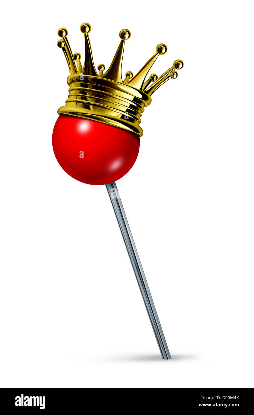 Beste Lage-Symbol mit einen roten Pin als drei dimensionale Pin vergeben eine Goldkrone als Gewinner für die Destination Nummer eins für Reisen und Tourismus Urlaubsreise und Suche nach dem idealen Ort auf weiß. Stockfoto