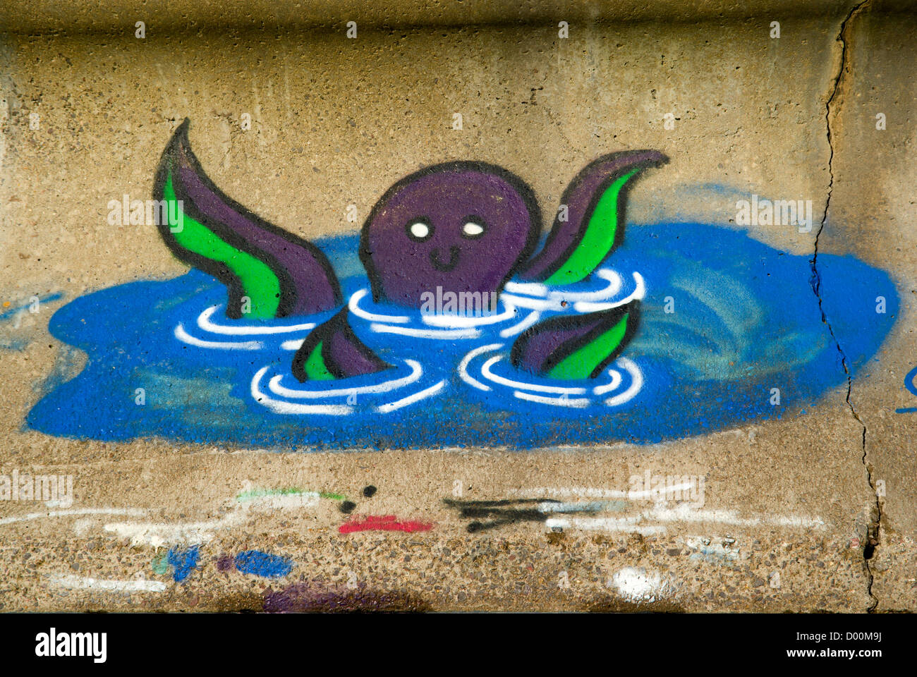 Grafitti-Malerei von Oktopus Penarth Strand Vale von Glamorgan Süd wales uk Stockfoto