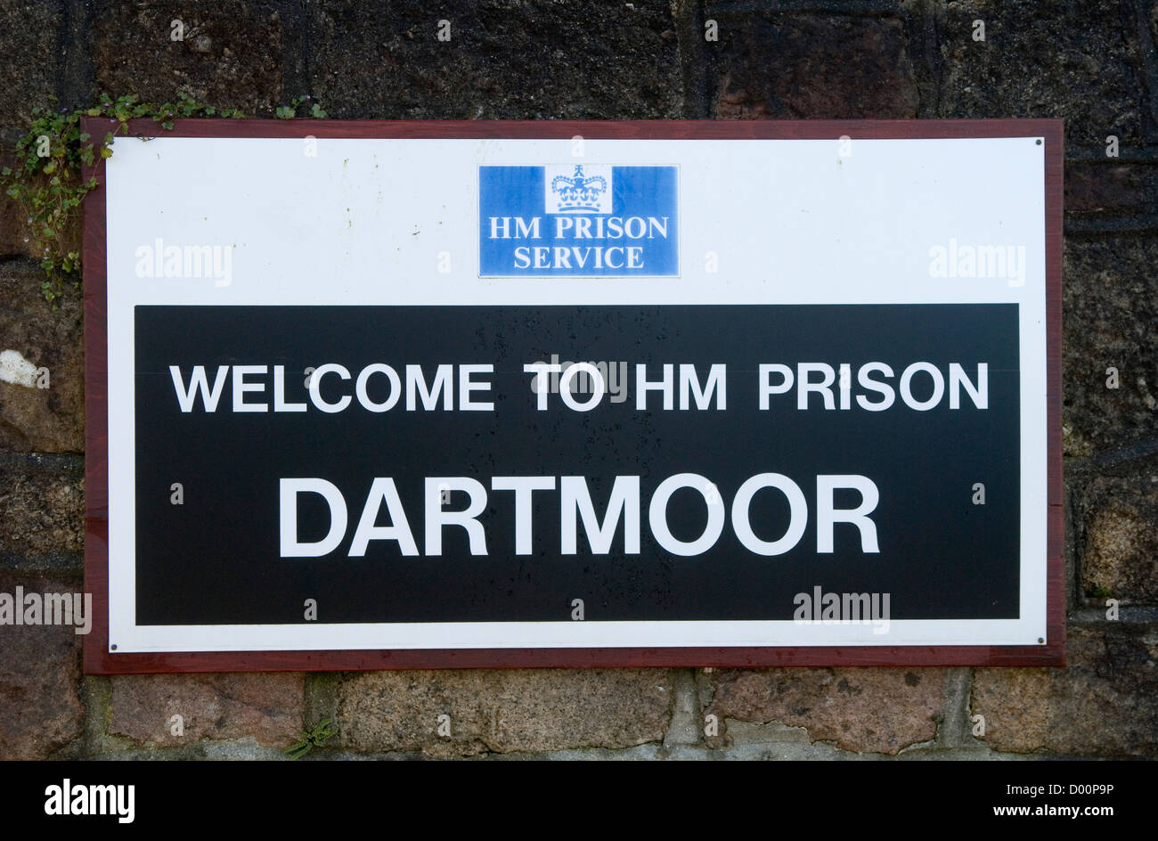 Willkommen Sie bei HM Prison Dartmoor Schild an Wand des Gefängnisses. Dartmoor Gefängnis Princetown Devon Uk. HOMER SYKES Stockfoto