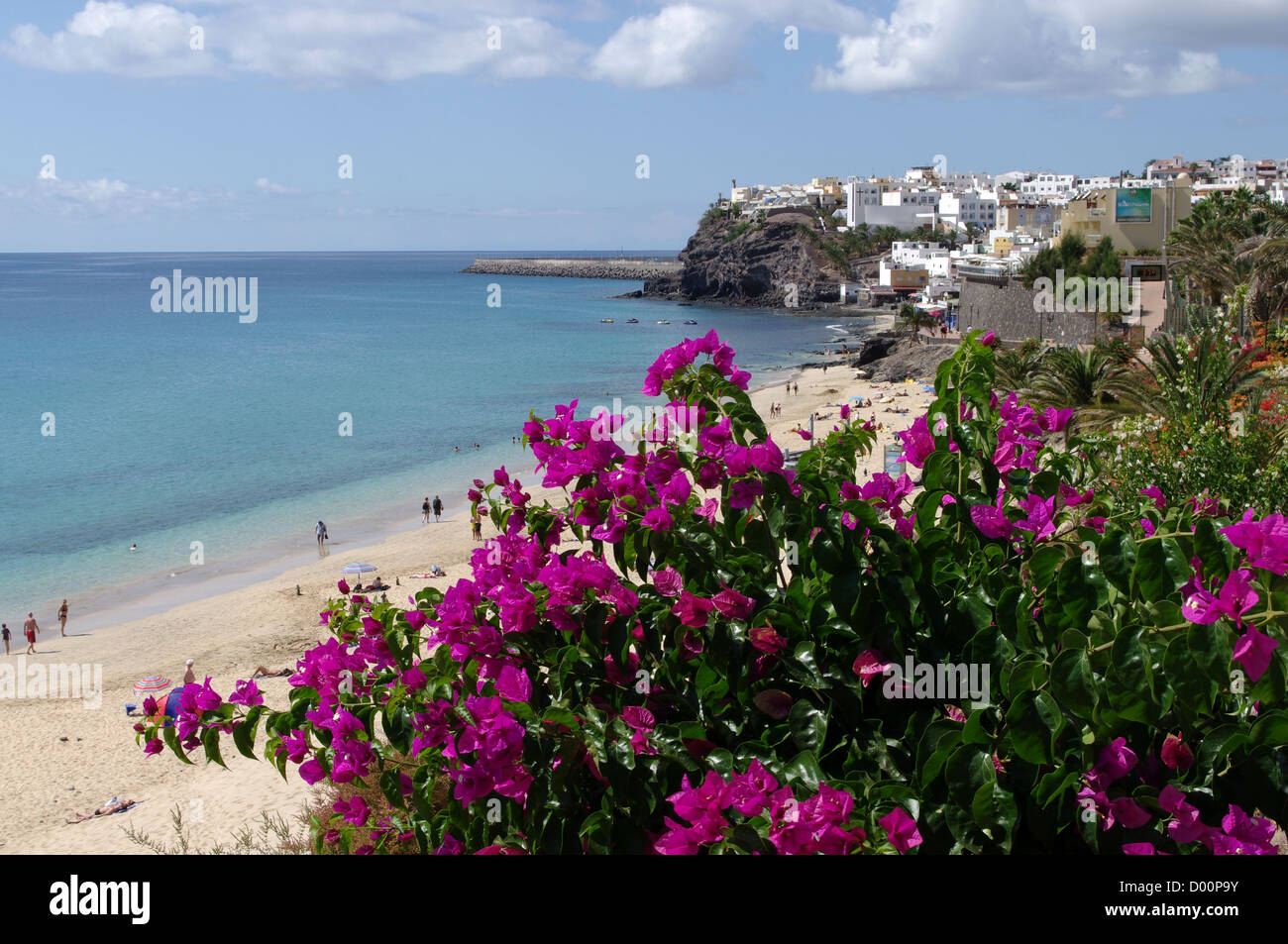 Einen Blick auf die Matorral Strand und der Altstadt entfernt in Morro Jable am 23. Oktober 2011 auf der Insel Fuerteventura, Kanarische Inseln, Spanien Stockfoto