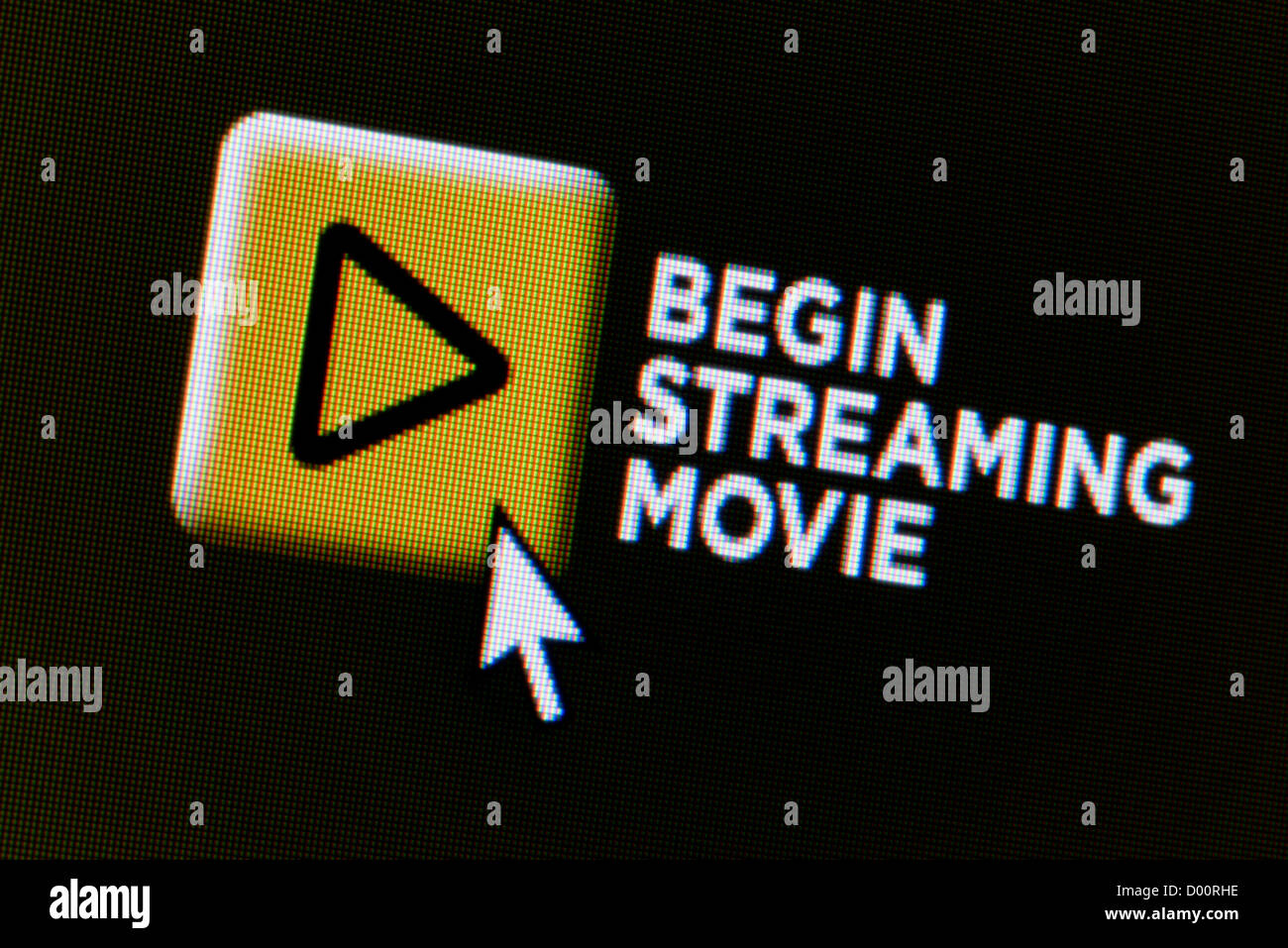 Nahaufnahme einer fiktiven Website mit einer Schaltfläche lädt Benutzer beginnen, einen Film-streaming. Stockfoto