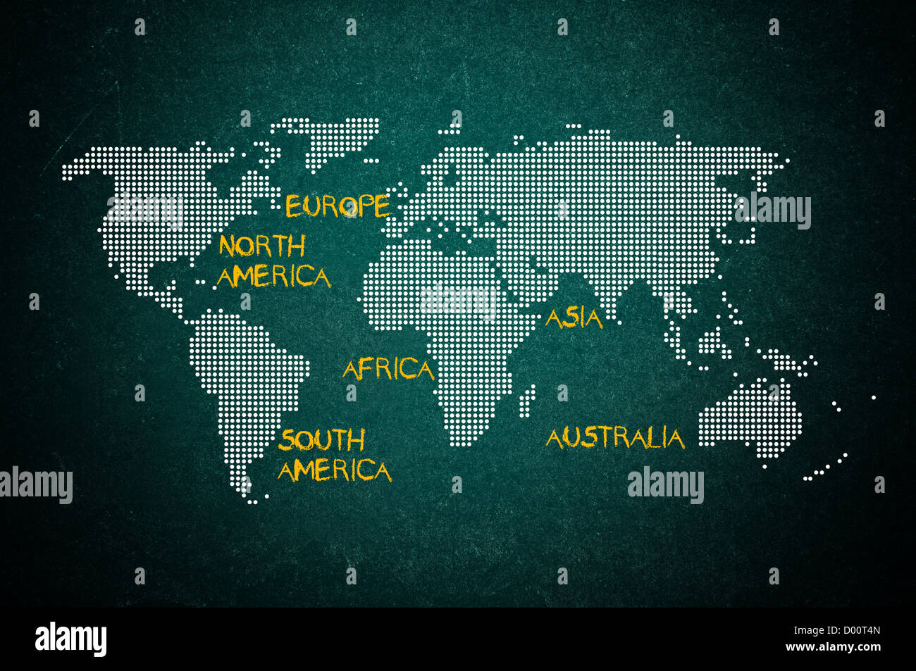 Kontinente der Erde auf eine grüne Tafel. Stockfoto