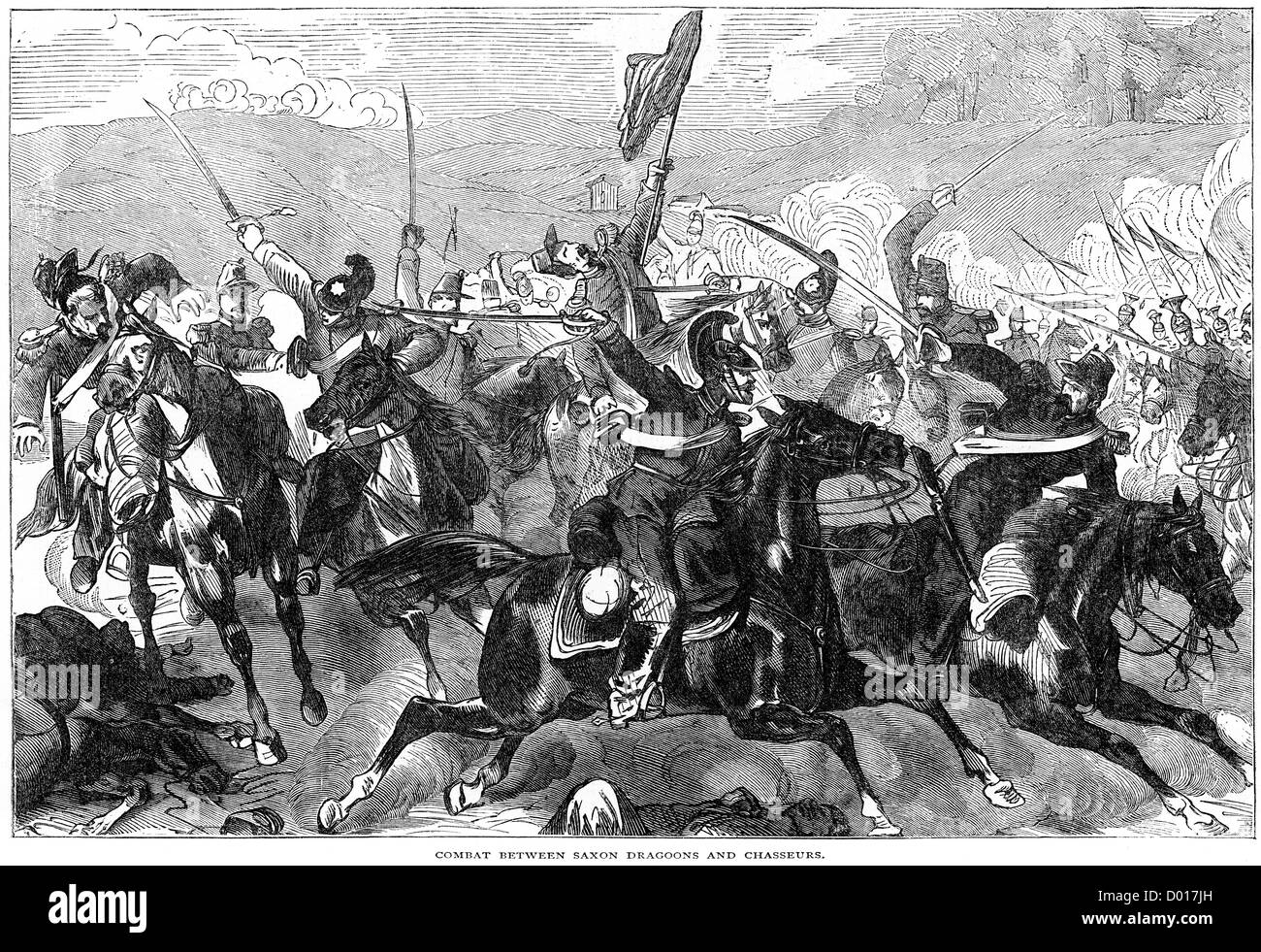 Während des Franco-preußischen Krieges zwischen sächsischen Dragoner und französische Chasseurs zu bekämpfen Stockfoto