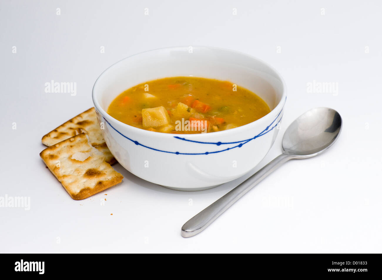 Suppe und Cracker Stockfoto