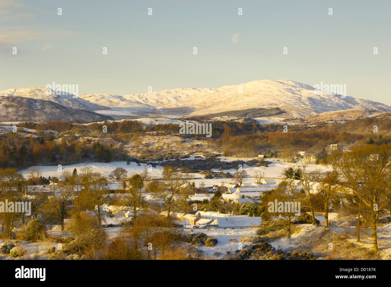 Torhaus der Flotte im Winterschnee, Dumfries & Galloway, Schottland Stockfoto