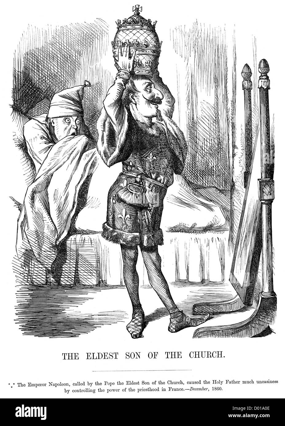 Ältester Sohn der Kirche. Politische Karikatur über Kaiser Napoleon die Kontrolle über das Priestertum in Frankreich, Dezember 1860 Stockfoto