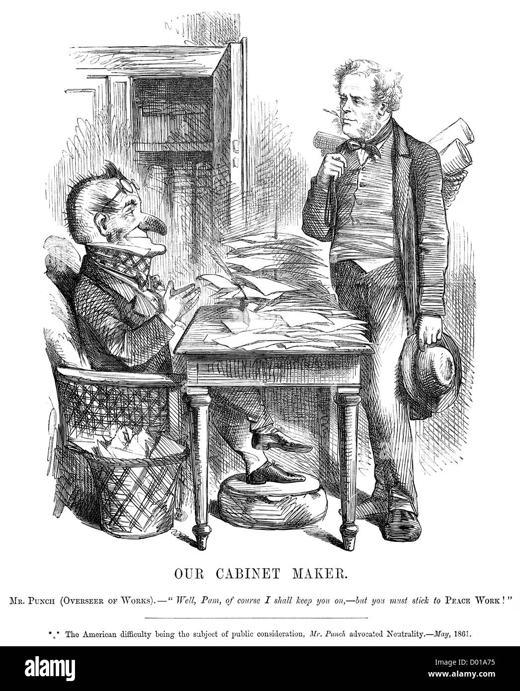 Unsere Tischler. Politische Karikatur über britische Reaktion des amerikanischen Bürgerkrieges, Mai 1861 Stockfoto