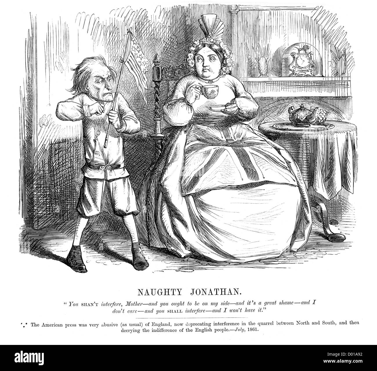 Freche Jonathan. Politische Karikatur über die britische Reaktion des amerikanischen Bürgerkrieges, Juli 1861 Stockfoto