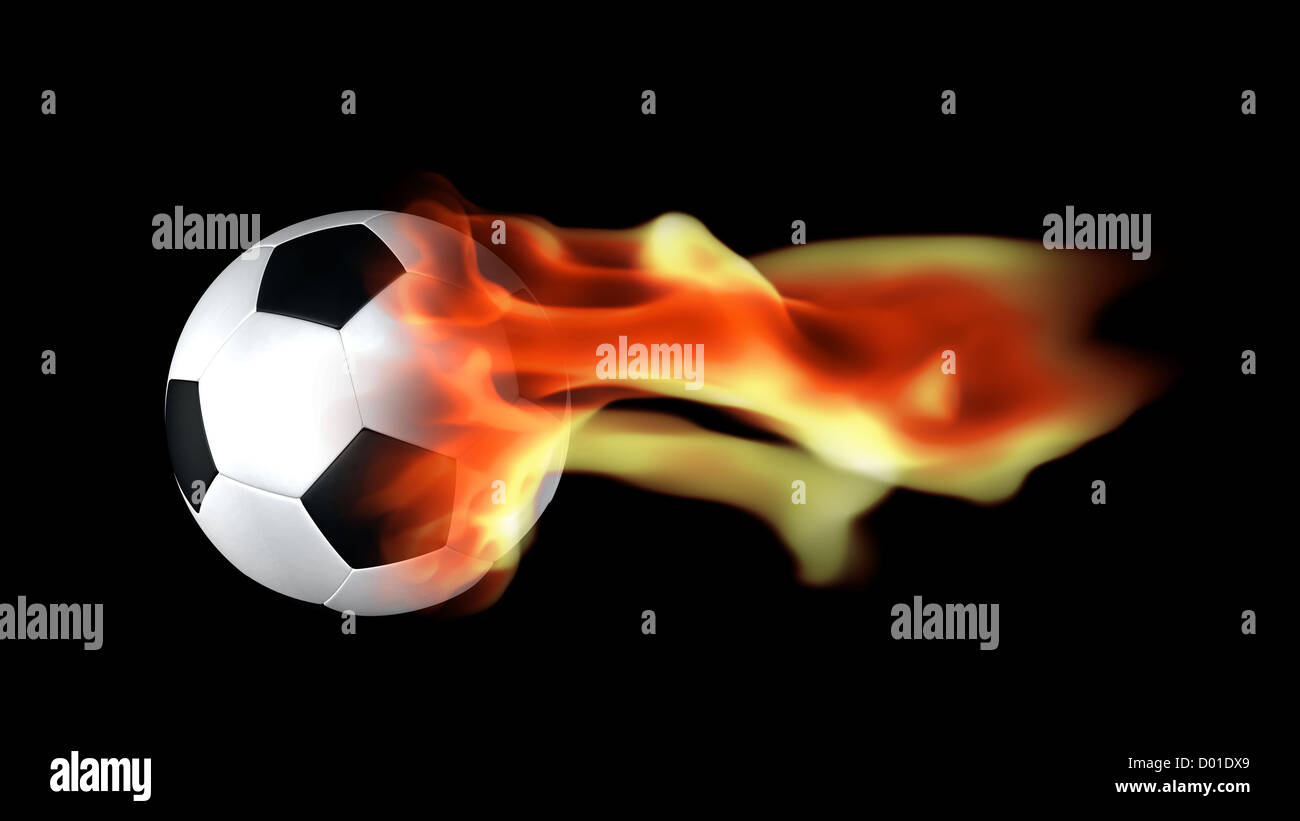 Sport-Abbildung-Konzept, Fußball, umgeben von Flammen Stockfoto