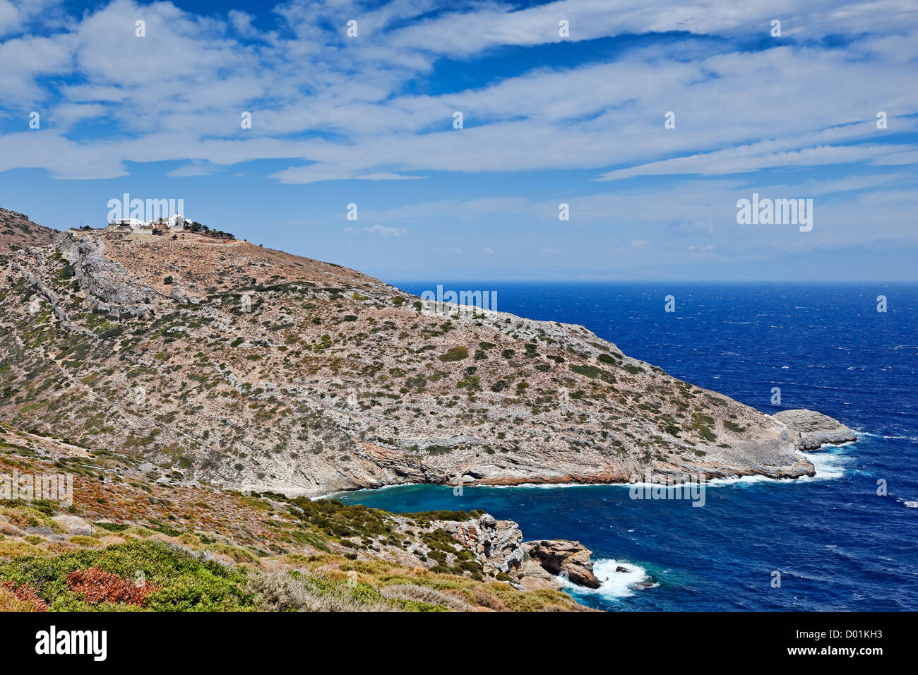 Das Kloster Panagia Kastriani und Kastri Bucht in Kea, Griechenland Stockfoto