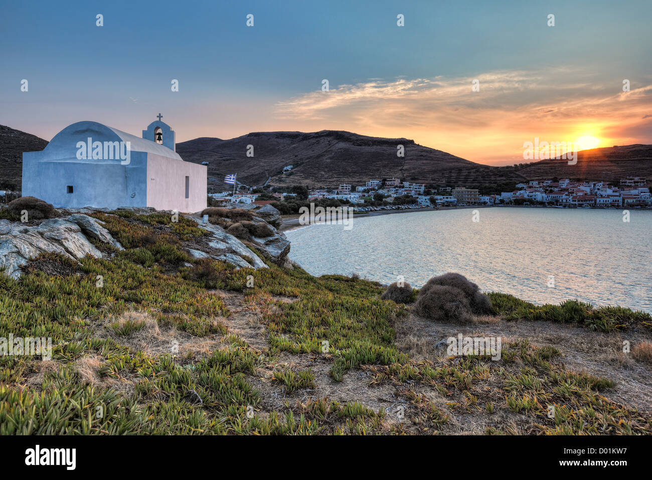 Korissia, die einen natürlichen Hafen begrüßt Sie auf der Insel von Kea, Griechenland Stockfoto