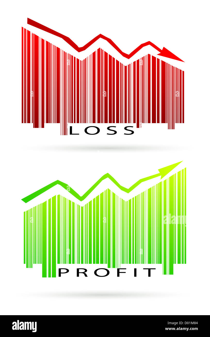 Darstellung der Gewinn-und Verlustrechnung Graph auf weißem Hintergrund Stockfoto
