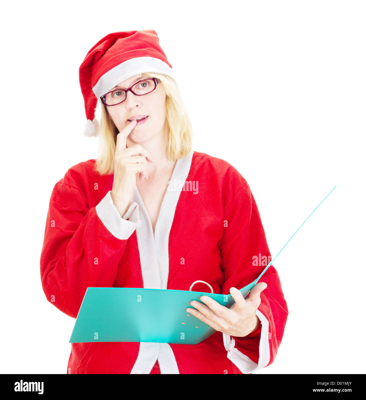 Weihnachtsmann mit Wunschzettel Stockfoto