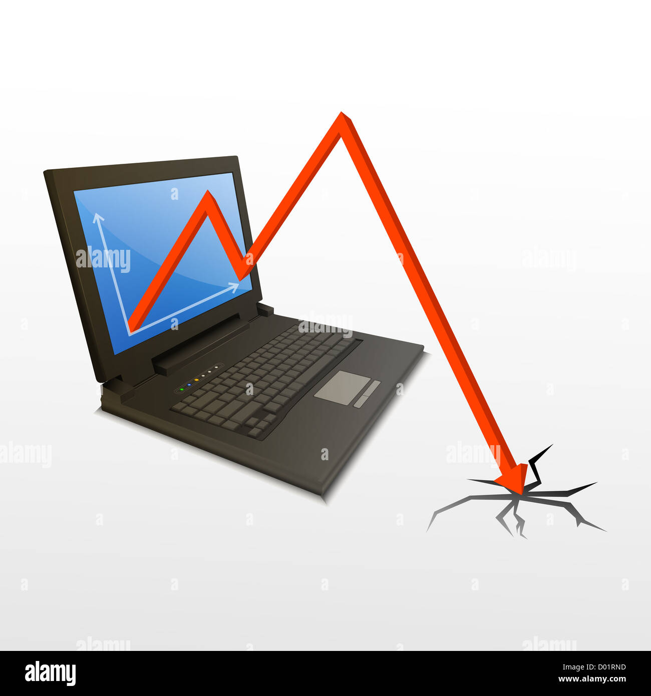 Illustration der Verlust Graphen im Computer auf weißem Hintergrund Stockfoto