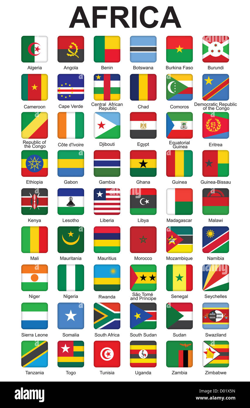 Reihe von Drucktasten mit afrikanischen Länder Flaggen Stockfoto