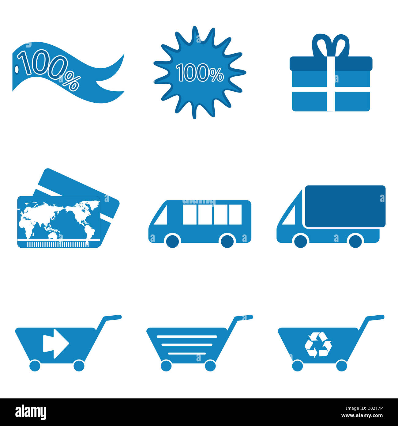 Abbildung des Einkaufens Symbole auf weißem Hintergrund Stockfoto