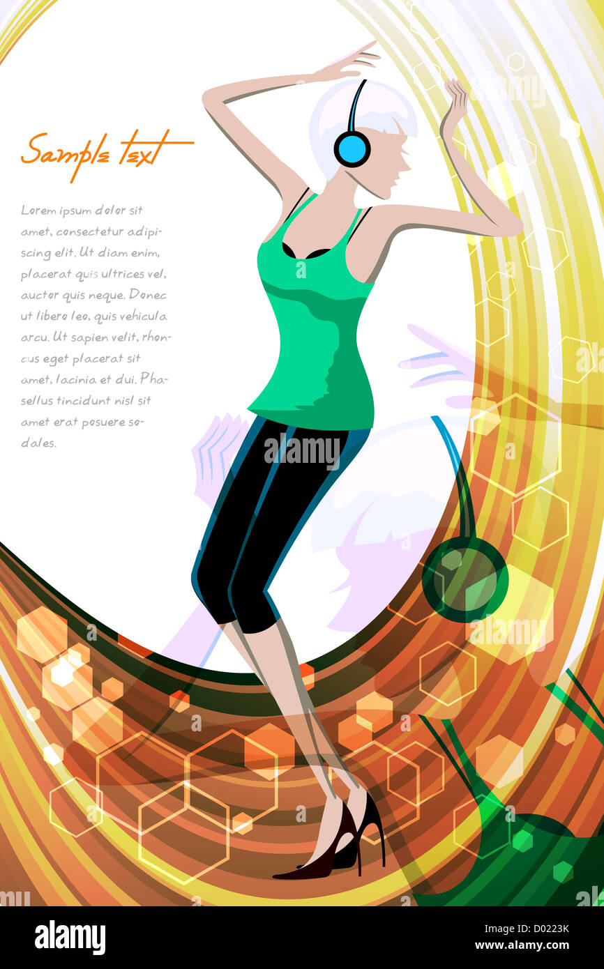 Illustration der Dame Musikgenuss Stockfoto