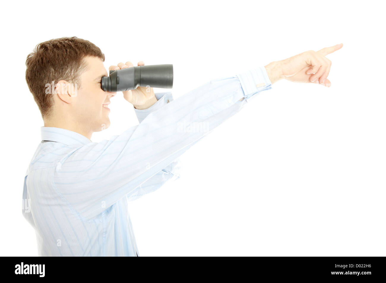 Unternehmer mit Weitblick, die isoliert auf weißem Hintergrund Stockfoto