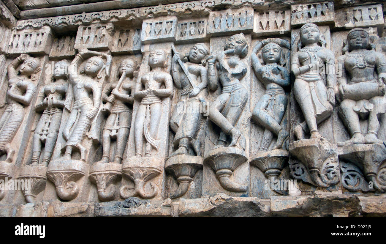 Bas-Reliefs Jagdish Tempel Udaipur Rajasthan Indien Stockfoto