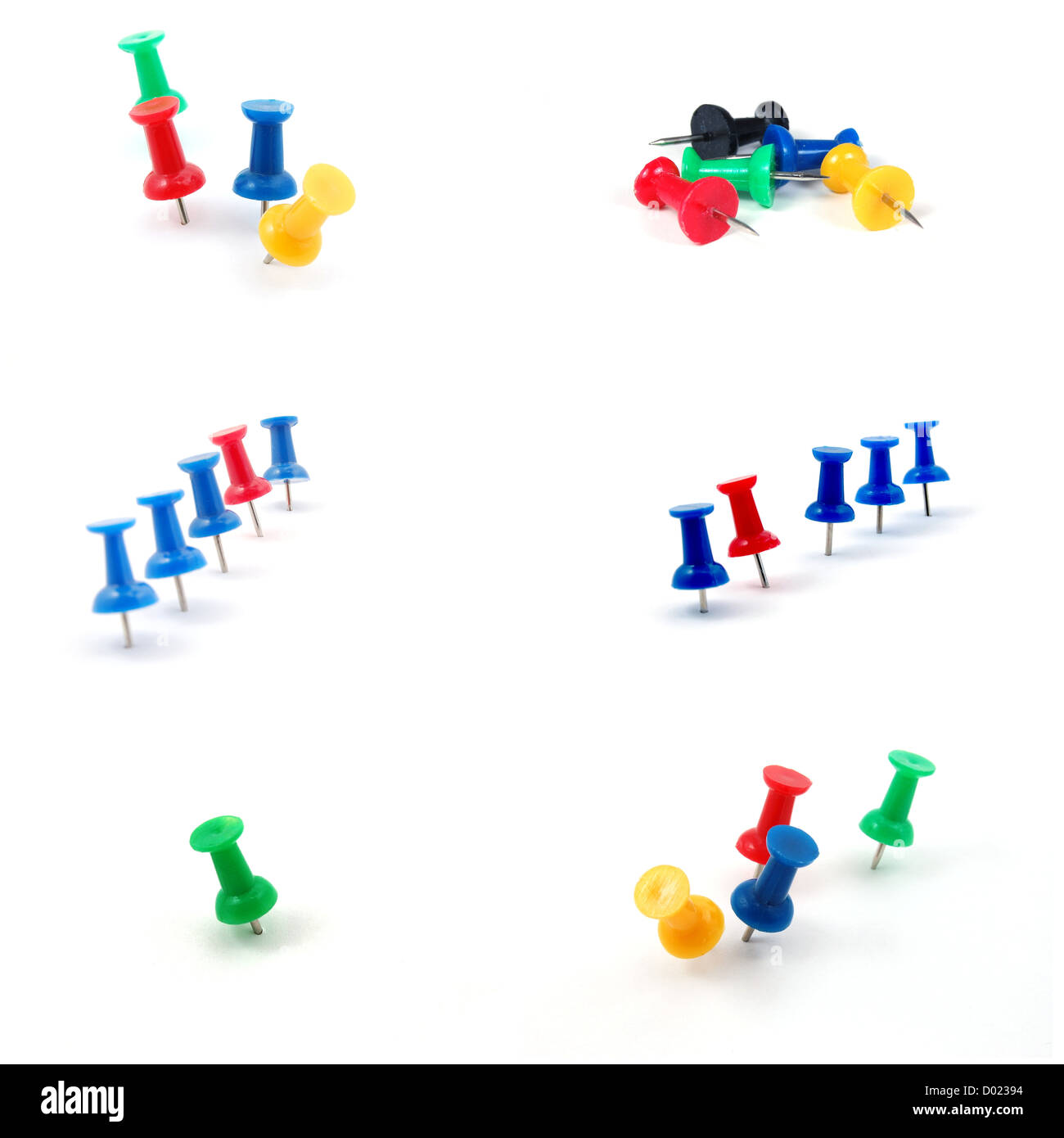 Pin-Sammlung auf einem weißen Hintergrund isoliert Stockfoto