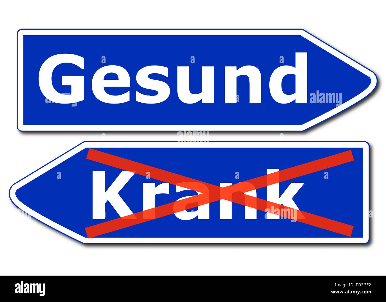 Gesundheitskonzept mit blauen Straße Zeichen isolierten auf weißen Hintergrund Stockfoto