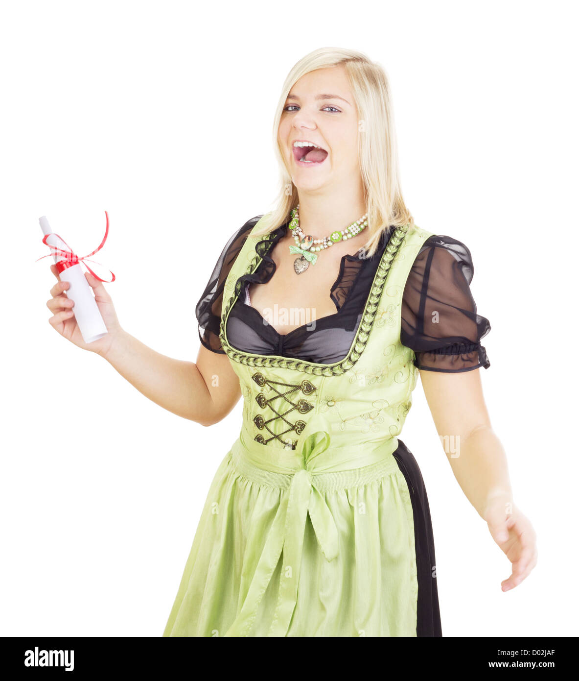 Junge Frau mit ihrem Diplom Stockfoto