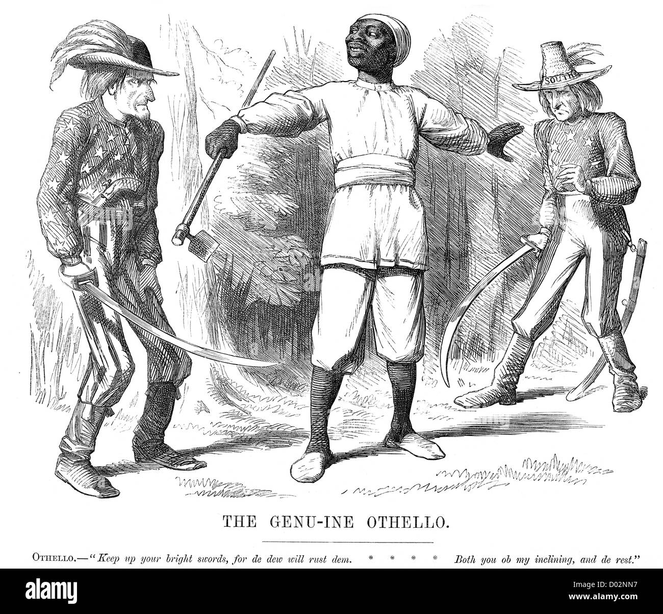 Die echte Othello. Politische Karikatur über die Sklaverei und den amerikanischen Bürgerkrieg, 1861 Stockfoto