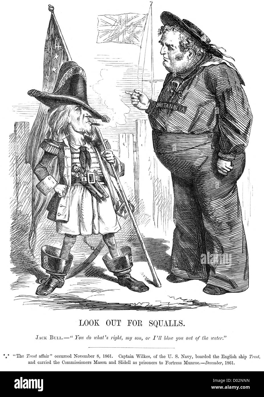Ausschau nach Sturmböen. Politische Karikatur über Trent-Affäre, während des amerikanischen Bürgerkrieges, Dezember 1861 Stockfoto