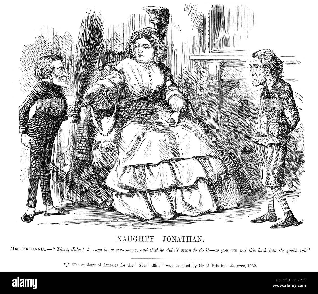 Freche Jonathan. Politische Karikatur über die Trent-Affäre, während des amerikanischen Bürgerkrieges, Januar 1862. Stockfoto