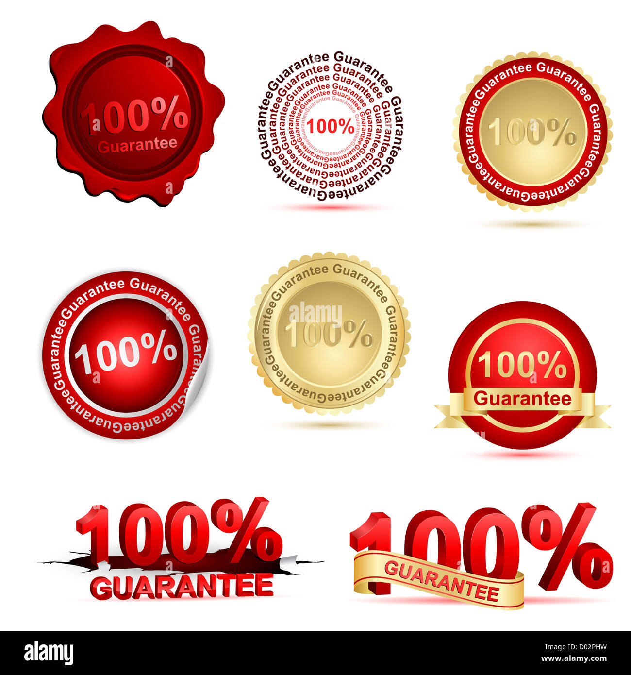 Illustration der 100 %-Garantie auf weißem Hintergrund Stockfoto